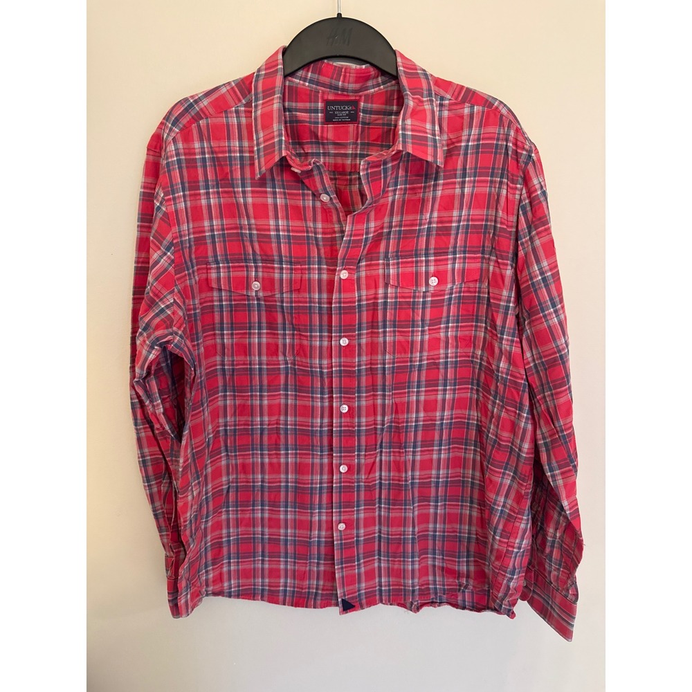 UNTUCKit Ojai Slim Fit Plaid Button Down Shirt Mens XXL Red Blue Cotton